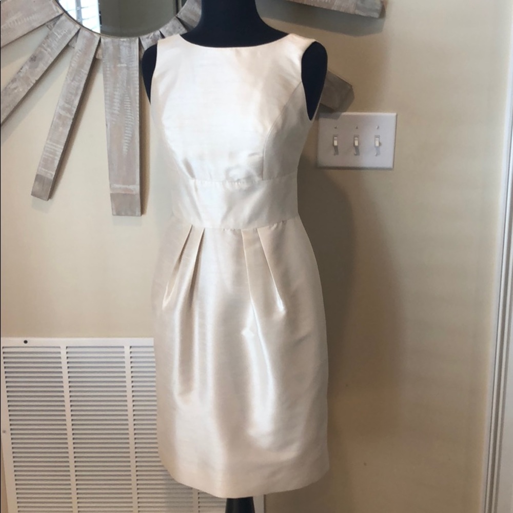 Champagne color cocktail dress with cut out back